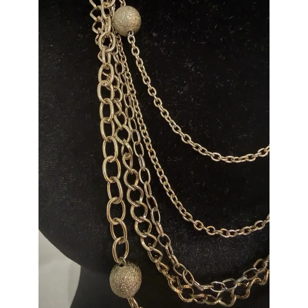 Women's Fashion Multi Strand Gold Tone Ball Chain Long Necklace with Lobster